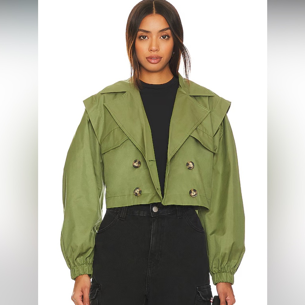 FREE PEOPLE Looking Glass Cropped Trench Coat - Loden Green